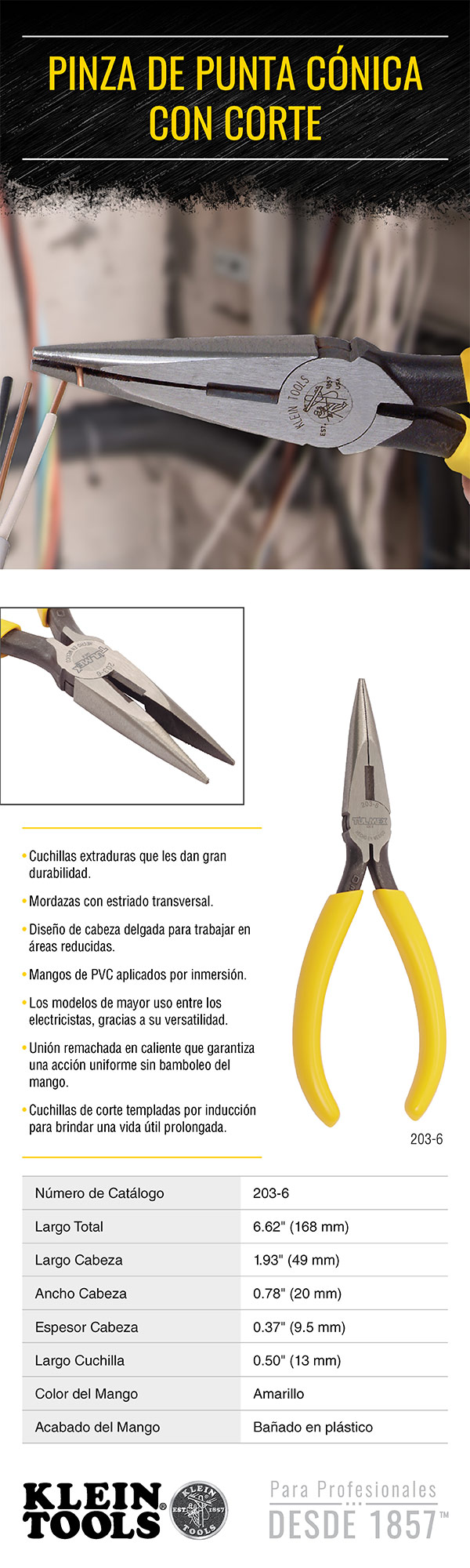 Pinza Punta Cónica Corte Klein Tools
